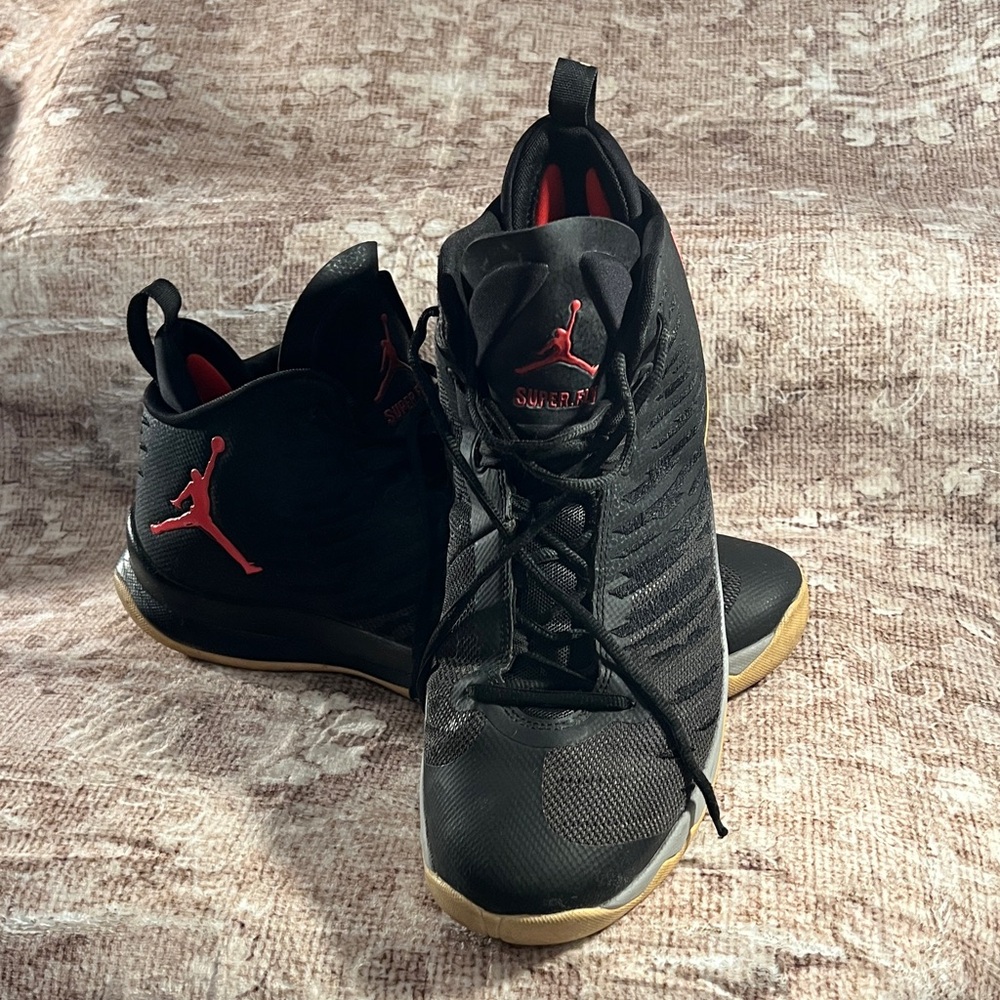 Nike Jordan Black and Red Super.Fly High-Top Sneakers